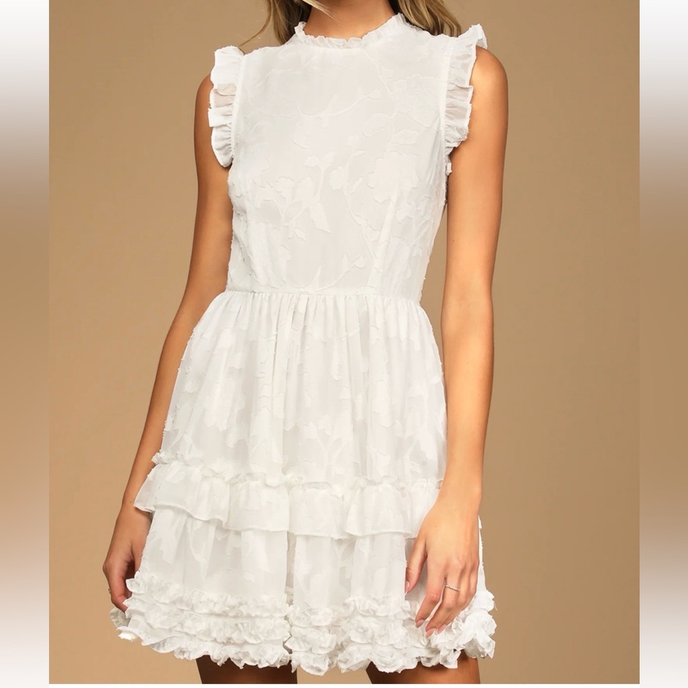 Lulu's White Ruffle Mini Dress - Picture 2 of 3